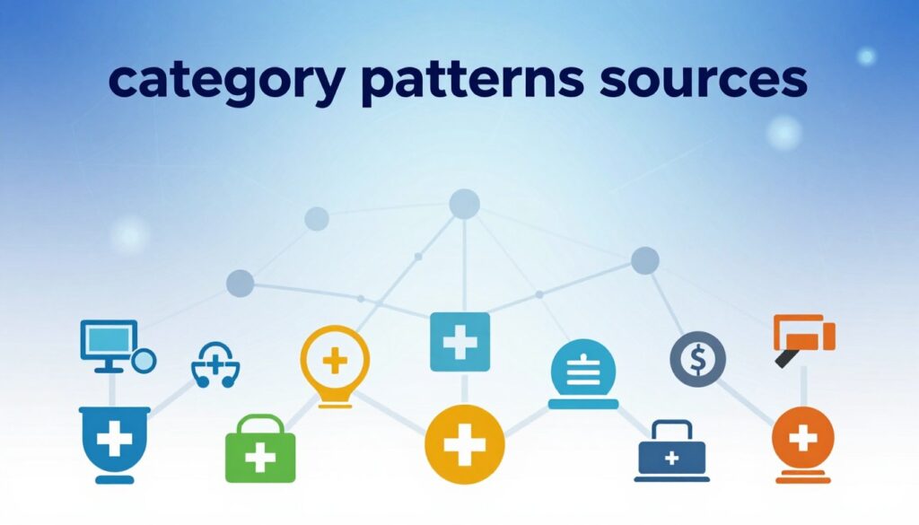 A visually engaging illustration representing "category patterns sources" in an abstract style. In the foreground, include a diverse array of icons symbolizing different industries, such as technology, healthcare, finance, and education, each with distinct colors and shapes that denote uniqueness. In the middle, showcase interconnected lines and nodes, illustrating a network of data flow bridging these categories, creating a sense of dynamic interaction. The background should feature a soft gradient of blue and white, giving a technological feel, with subtle geometric shapes overlaying it to convey complexity. Utilize soft, diffused lighting to enhance the modern atmosphere, capturing a sense of innovative exploration and analytical breakdown. Aim for a balanced composition that clearly communicates category diversity and source structures, ensuring all elements blend seamlessly together. A visually engaging illustration representing "category patterns sources" in an abstract style. In the foreground, include a diverse array of icons symbolizing different industries, such as technology, healthcare, finance, and education, each with distinct colors and shapes that denote uniqueness. In the middle, showcase interconnected lines and nodes, illustrating a network of data flow bridging these categories, creating a sense of dynamic interaction. The background should feature a soft gradient of blue and white, giving a technological feel, with subtle geometric shapes overlaying it to convey complexity. Utilize soft, diffused lighting to enhance the modern atmosphere, capturing a sense of innovative exploration and analytical breakdown. Aim for a balanced composition that clearly communicates category diversity and source structures, ensuring all elements blend seamlessly together.